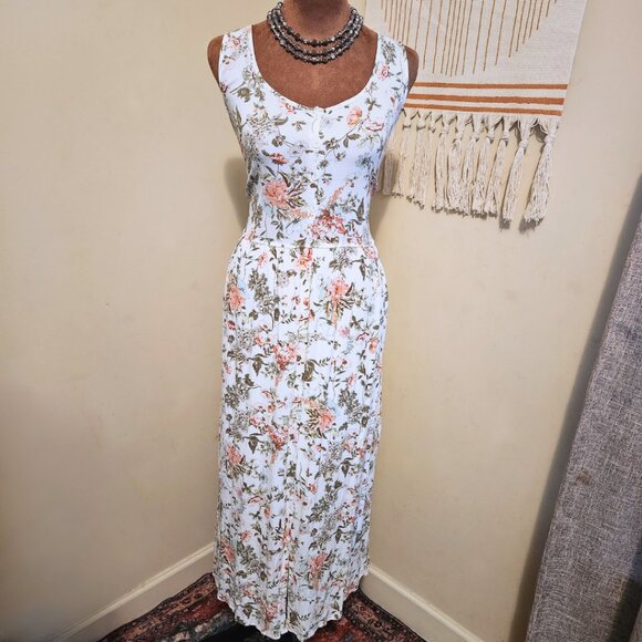 Frye White Floral Maxi Dress | Split Front | Prairie Revival | Size XL - Picture 1 of 12
